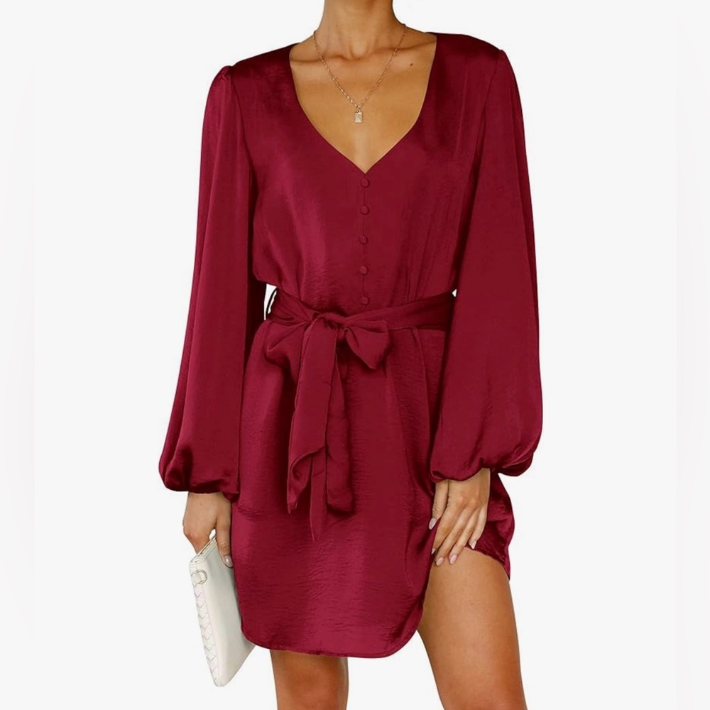 Silky Midi Dress With Tie Belt